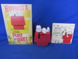 Snoopy Coin Bank, Halmark Home Sweet Home Plaque (6” Tile) & 11x 7” Metal Siign