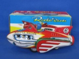 Tin Friction Toy “Rocket Racer” in Box – 7 1/2” long – Very Colorful – Made in China