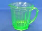 Green Depression Glass Pitcher – Marked “A & J” on base – 5 1/2” tall