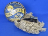 Snow Bird Oil Mop Tin with Mop – Tin is 6 1/2” in diameter