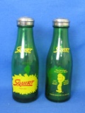 “Squirt” Green Glass Bottle Shaped Salt & Pepper Shakers – 5 1/2” tall