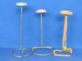 3 Vintage Hat Stands – Tallest is 10 1/4” - 1 is Covered in Velvet