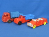 Plastic Trucks: Fire Engine marked Made in USA – Larger Dump Truck by Processed Plastic Co