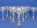 Set of 12 Glasses – High Sherbets? Etched Design – By Libbey – 6 1/8” tall