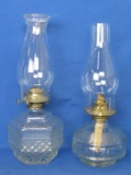 2 Clear Glass Oil Lamps with Chimneys – 1 from Lamp Light Farms – Taller is 15 1/4” w Chimney