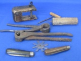 Lot of Vintage Tools: Clamp, Pick, 2 Folding Knives & more