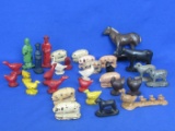 Lot of Vintage Rubber/Plastic Farm Animals – Unmarked – 3 Farmers, Red Man is 2 3/4”