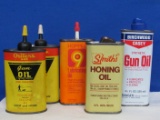 5 Vintage Oil Tins: Outers Gun Oil, Birchwood Casey Gun Oil, Smith's Honing Oil