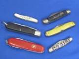 6 Folding Knives: Camilus, Colonial, Imperial, Swiss Army, Johnston – 1 w Advertising