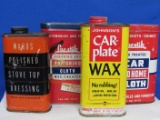 4 Vintage Tins: Wards Stove Top Dressing, Johnson's Car-Plate Wax, Las-Stik