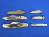 6 Folding Knives: Case XX, Schrade, Japan, England, USA – Longest is 3 1/2” folded