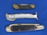3 Folding Knives: Queen Steel USA, 1 made in Pakistan, 1 made in Japan