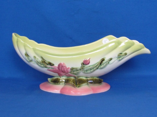 Hull Pottery Centerpiece Bowl W29 – Woodland Chartreuse & Pink Glossy – 14 1/2” long