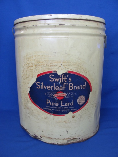 Large “Swift's Silverleaf Brand Pure Lard” Tin Can – 50 Lb – 15 1/4” tall – 12 1/4” in diameter