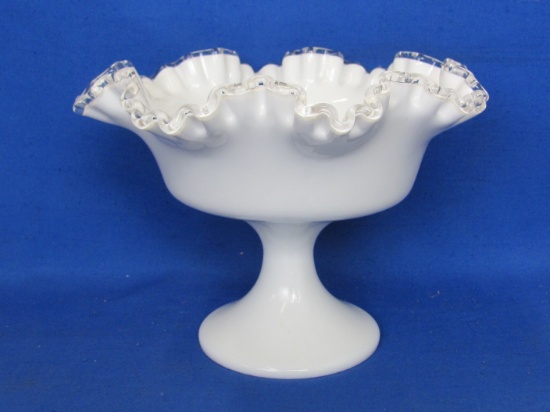 Fenton Silver Crest Footed Bowl – 8” in diameter – 6” tall – Logo on base
