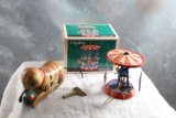 Schylling Tin Litho Carousel Merry Go Round Ornament in Box, Key Wind Up Cat