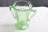 Depression Vaseline Glass Sugar Bowl Block Optic Pattern 4 1/4