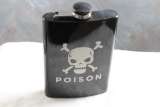 Metal POISON Skull & Crossbones Black & White Whiskey Flask