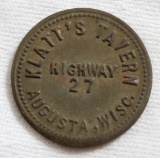 Vintage 5 Cent Trade Token Klatt's Tavern Highway 27 Augusta Wisconsin