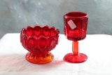 Ruby Red Depression Pedestal Cordial Glass & Pedestal Candy Bowl