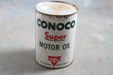 Vintage Conoco Super Motor Oil 1 Quart Advertilsing Can Full