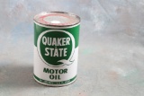 Vintage Quaker State Motor Oil 1 Quart Advertising Can Full