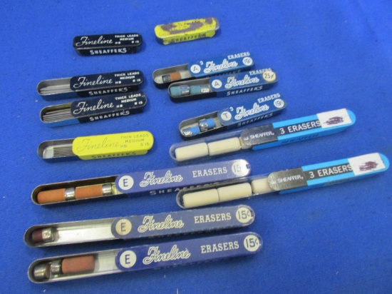 Vintage Sheaffer's Fineline Thick Medium Leads Tins –5 , 8 Sheaffer's Fineline Erasers Tins