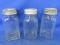 3 Vintage Mason Jars2 have Zinc Lids, 1 has Glass insert in lid All appx 7 1/2” T x 3” sq.