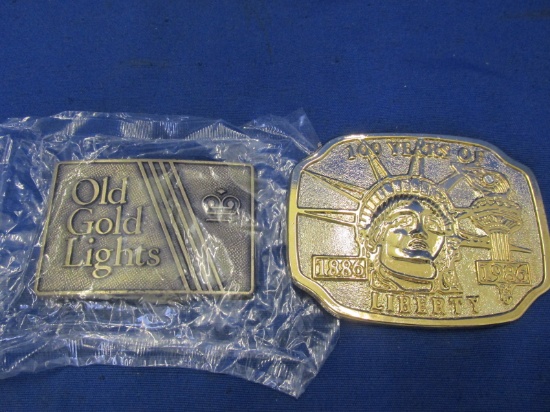 Old Gold Lights belt Buckle & Gold-Tone 100 Years of Liberty (1886-1986) Belt Buckle