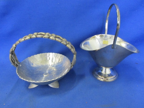 2 Vintage Minature Metal Baskets – 4” Dia Aluminum & 6” T 4 1/2” L x 4” W Vase w'