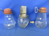 Trio of Nut Grinder Jars: “Federal Tool Corp Chicago”, Hazel Atlas (apple shaped), &