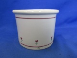 Small Crock Decorated w/ 2 Pink Bands & Heart shaped flowers 3 3/4” T x 4 3/4” W