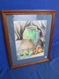 Original Pastel Still Life of Pots & Pears – Matted, Framed, Signed “O Kieli” Vangjel Dado