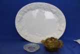 Large Ceramic Serving Platter by Gibson, Amber Cabbage Bowl, Diamond Pattern Dish
