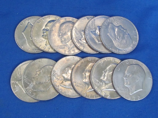 Lot of 12 Eisenhower Dollars – 1971, 1972