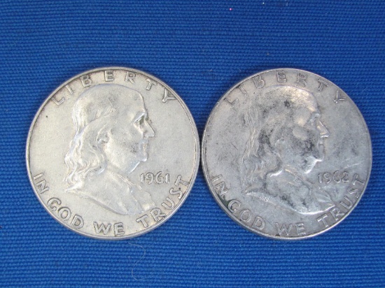 2 Franklin Half Dollars – 1961-D, 1962-D