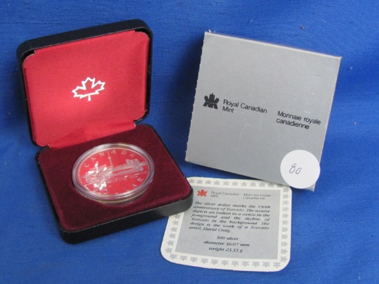 1984 Canadian $1 City of Toronto 150th Anniversary Proof Silver Dollar Coin – 50% silver
