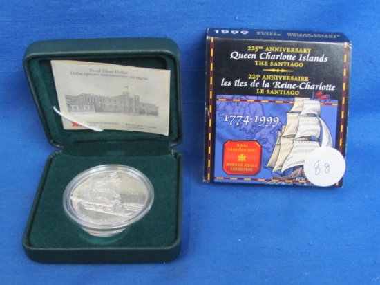 1999 Canadian Sterling Silver Proof Dollar Coin - 225th Anniversary Queen Charlotte Islands