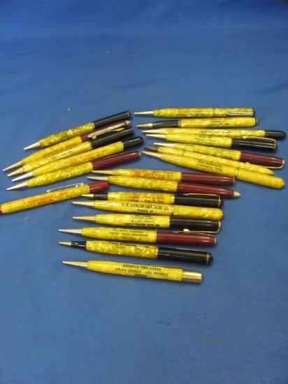 21 Vintage Marbleized Advertising Mechanical Pencils From Various Places