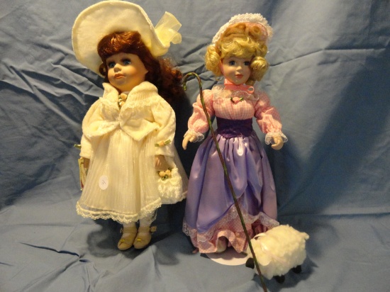 2 Porcelain Dolls - Bo Peep w/ Staff/Sheep, Collectors Choice Doll