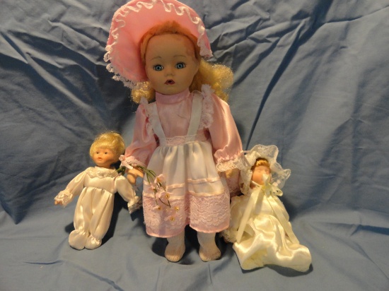 3 Smaller Porcelain Dolls - Unmarked - Good overall condition - As shown