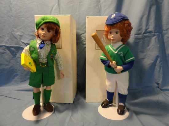 2 Tender Moments Dolls - Girl Scout, Batter Up - Avon Fine Collectibles