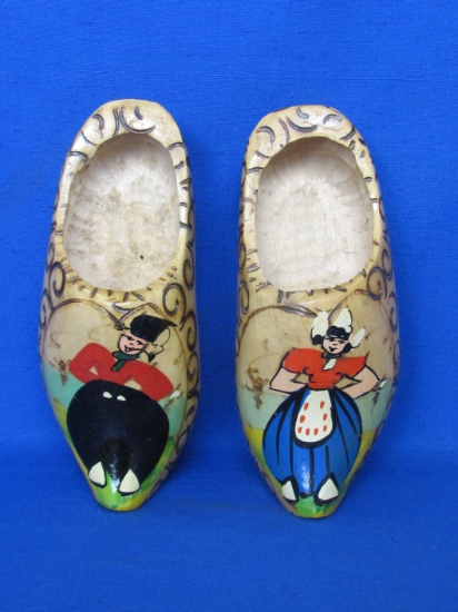 Pair of Painted Wooden Shoes – Made in Holland – Wall Hangers – 7 1/4” long