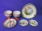 Asian Themed Porcelain Lot – 2 Cups, 3 Small Plates, 1 Small Tray – 1 Marked Noritake