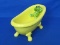 Yellow Ceramic Bathtub with Relaxed Frog inside – 8 1/2” long – Soap Dish?