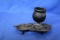 Vintage Cast Iron Ashtray with Wood Bowl – No markings – 6” long – 3 3/4”
