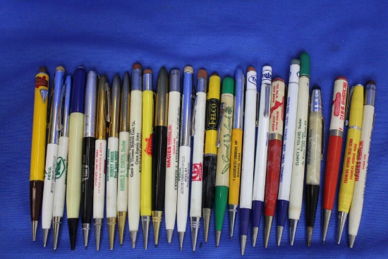 26 Vintage Mechanical Pencils with Seed Corn & Feed Advertising