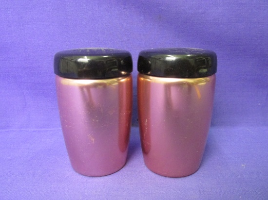 Pair of Vintage West Bend Salt & Pepper Shakers – Pink Aluminum w/ Plastic Lids