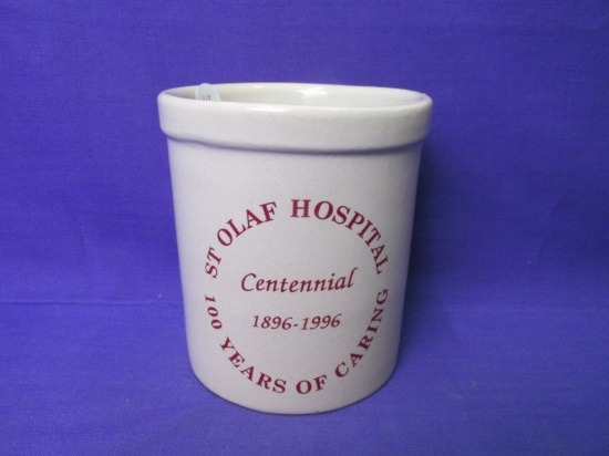 St.Olaf Hospital(Austin, MN) Centennial Stoneware Crock – 1 Qt high jar – RRP Co. Roseville, OH