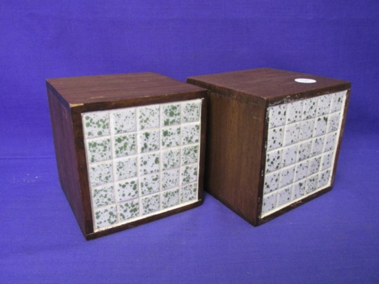2 Handmade Wood/Tile Cubes – Bookends? - Weighted – 4 1/2” Cubes